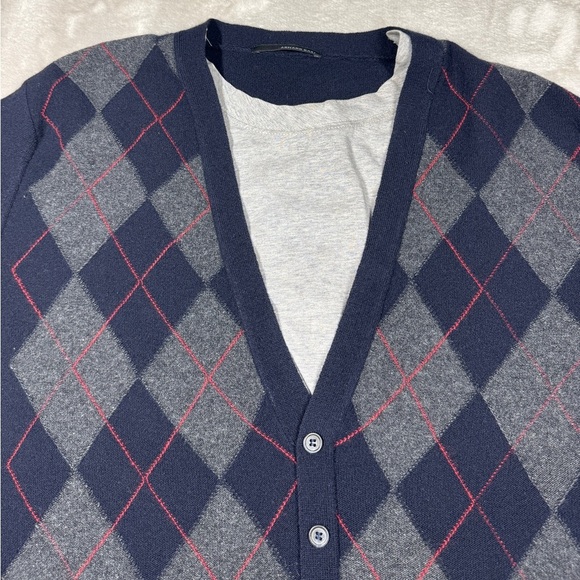 Armand Basi Men’s Wool Cashmere Blend Argyle Plaid Knit Faux Cardigan Sweater L - Picture 4 of 16